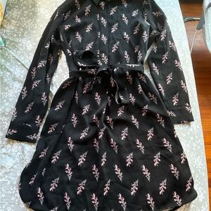 Ann Taylor Black Pink Floral Long Sleeve Wrap Dress